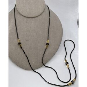 Signed Monet Gunmetal & Gold-Tone Station Necklace Modernist Mixed Metal Modern